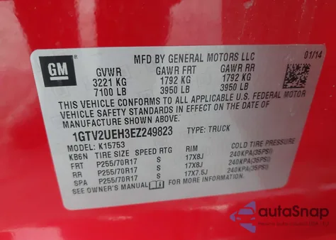 2014 GMC Sierra 1500 Sle из США, поврежденный, VIN 1GTV2UEH3EZ249823